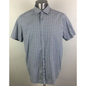 Mens Robert Graham Short Sleeve Button Front Blue Shirt Geometric Cotton Size XL
